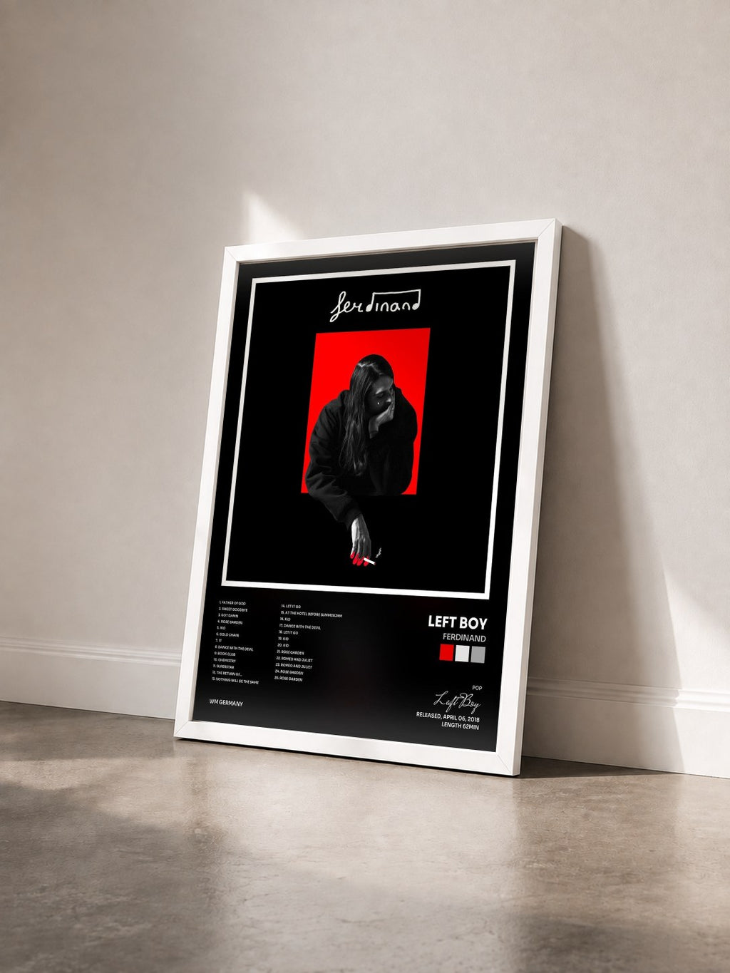 #blanc Tableau de l'album Ferdinand de Left Boy vu de trois quarts, cadre blanc