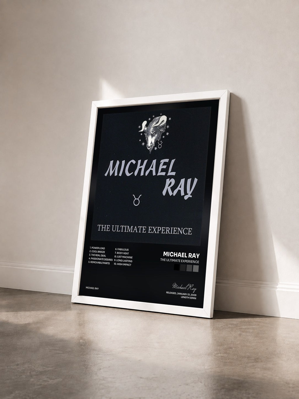 #blanc Tableau de l'album The Ultimate Experience de Michael Ray vu de trois quarts, cadre blanc