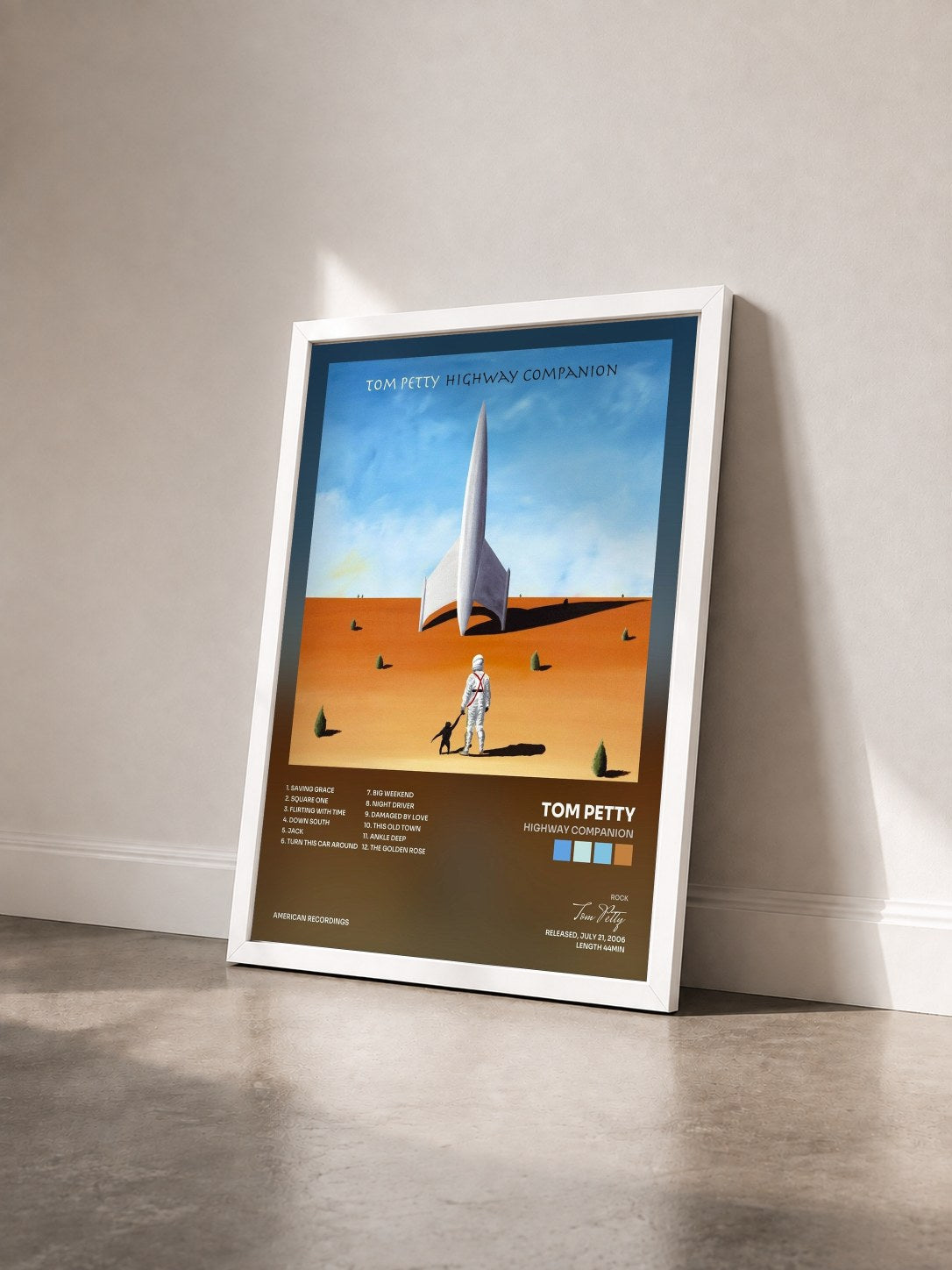 #blanc Tableau de l'album Highway Companion de Tom Petty vu de trois quarts, cadre blanc