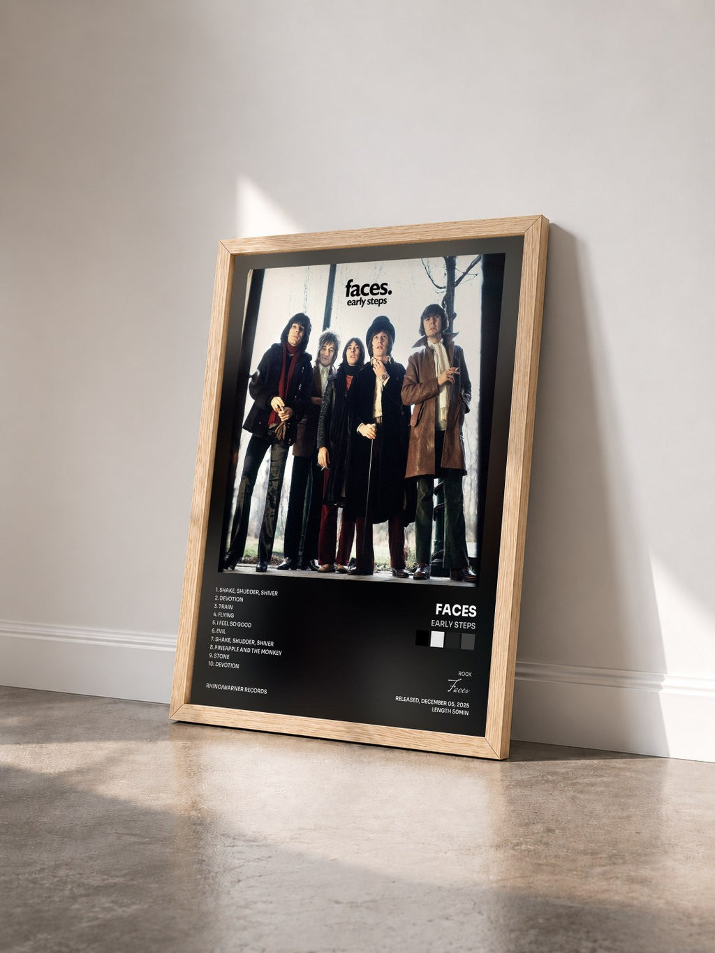 #bois Tableau de l'album Early Steps de Faces vu de trois quarts, cadre en bois brut