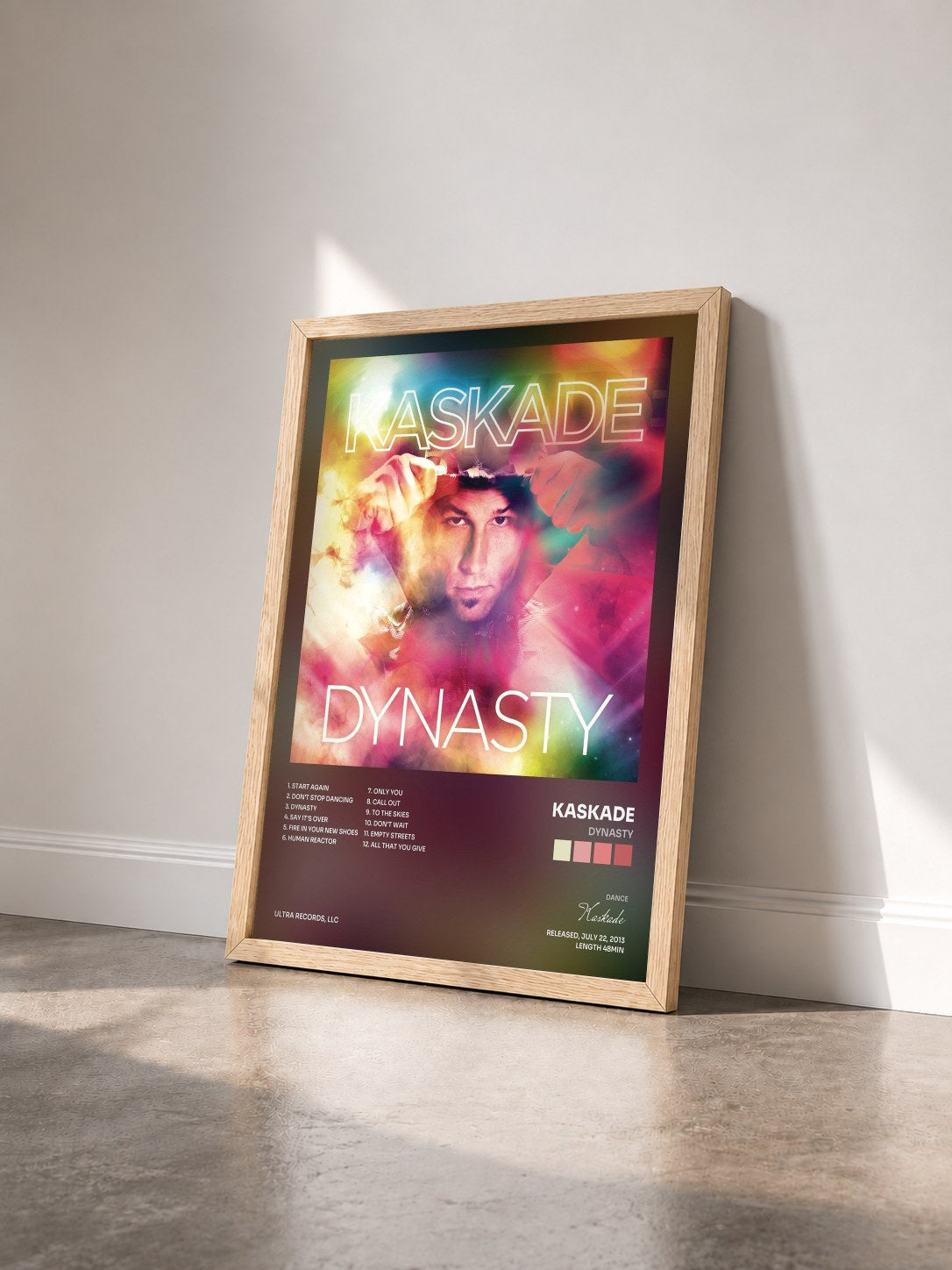 #bois Tableau de l'album Dynasty de Kaskade vu de trois quarts, cadre en bois brut