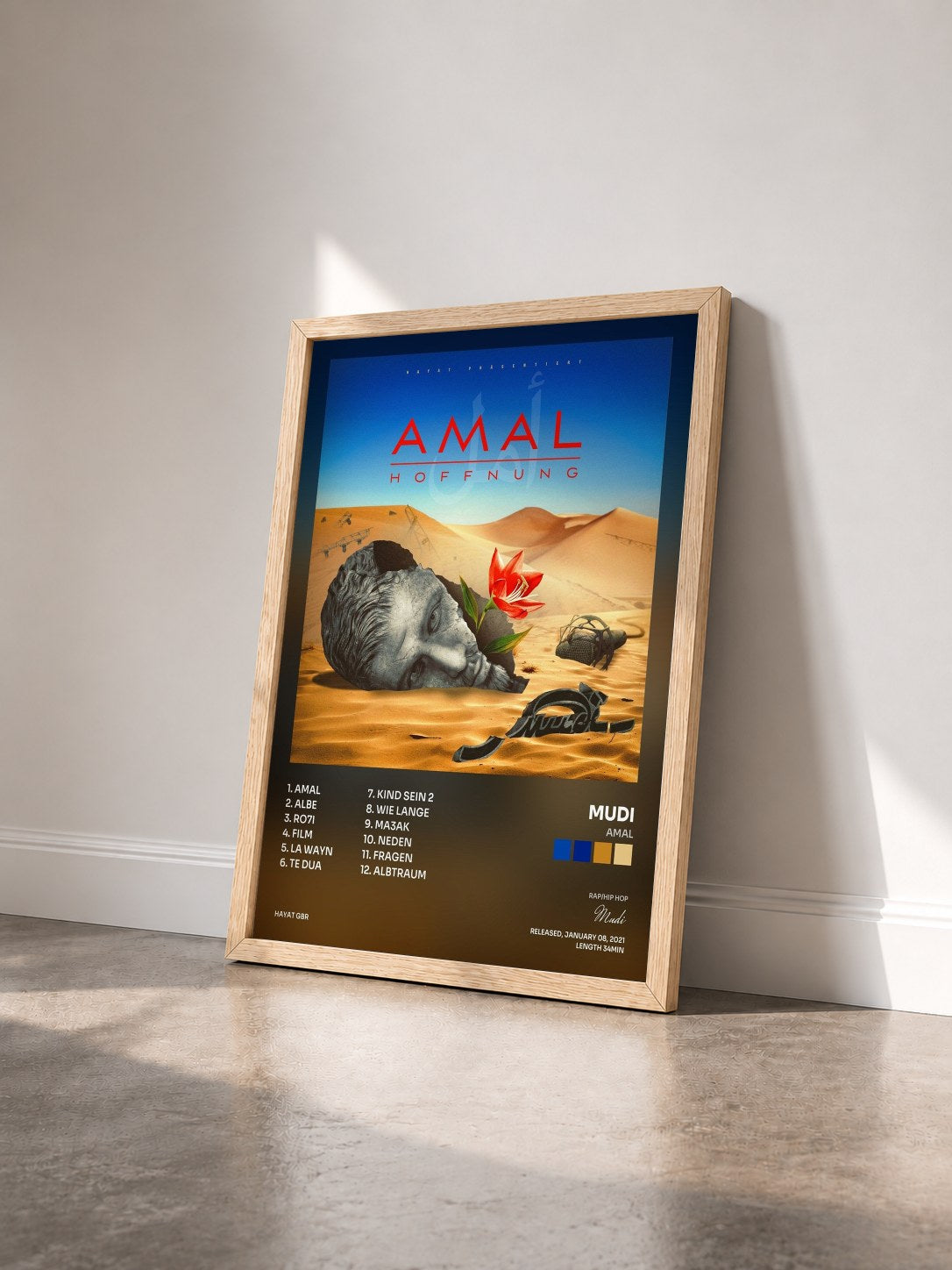 #bois Tableau de l'album Amal de Mudi vu de trois quarts, cadre en bois brut