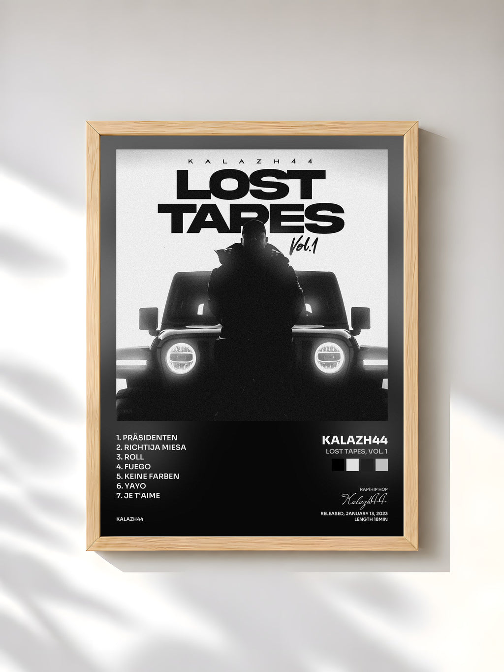 #bois Tableau de l'album Lost Tapes, Vol. 1 de Kalazh44, cadre en bois brut, imprimé et encadré en France