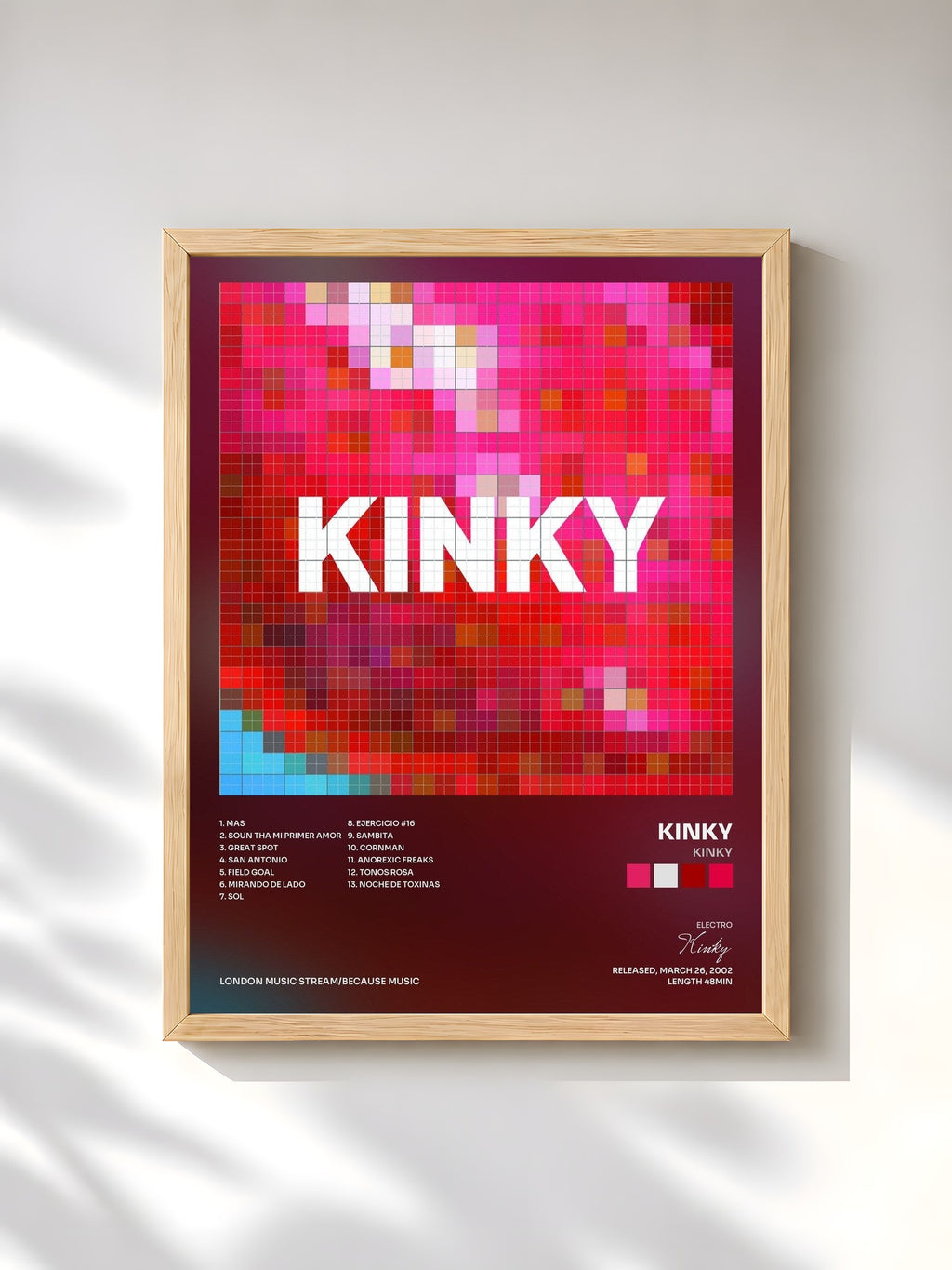#bois Tableau de l'album Kinky de Kinky, cadre en bois brut, imprimé et encadré en France
