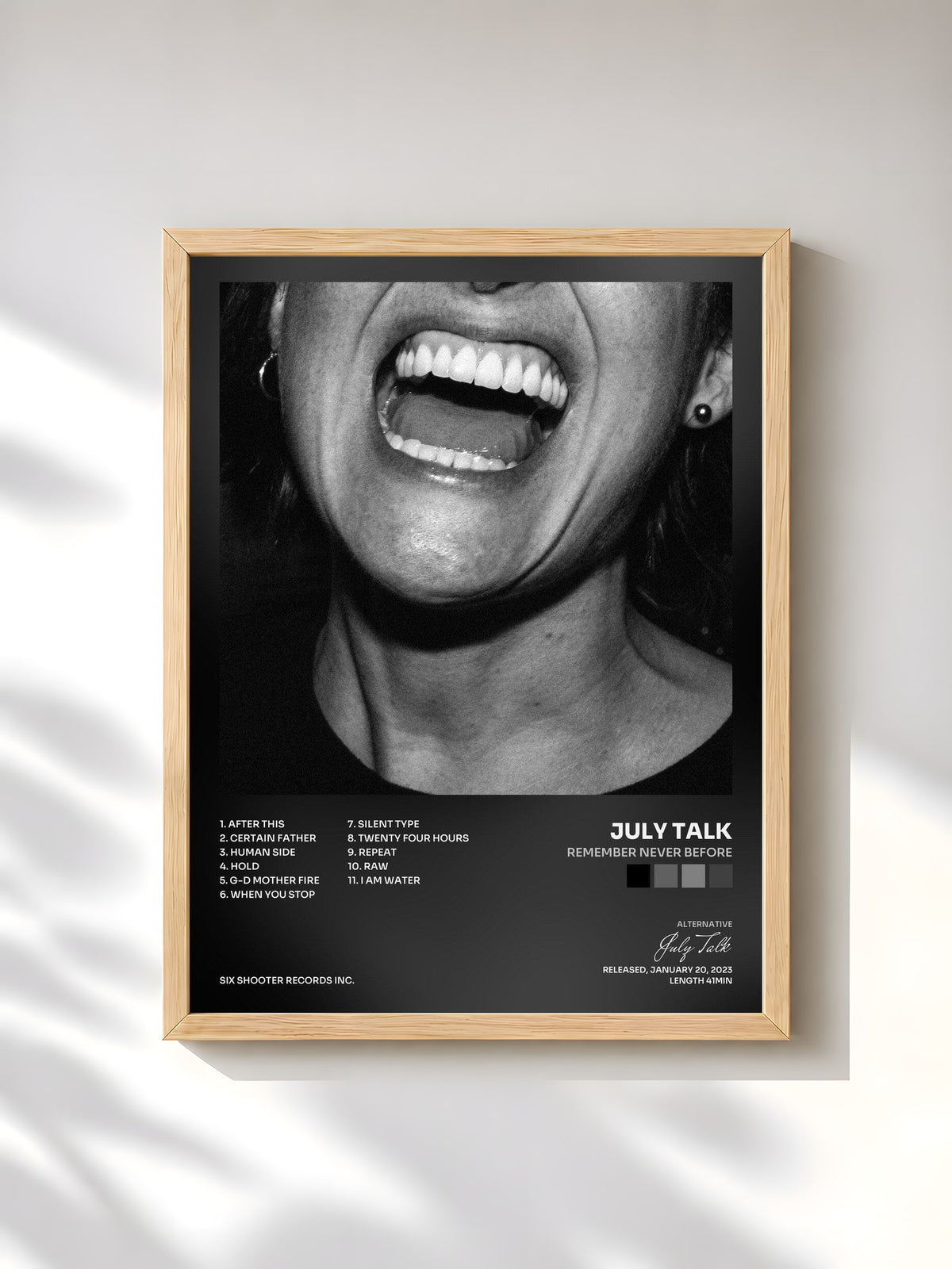 #bois Tableau de l'album Remember Never Before de July Talk, cadre en bois brut, imprimé et encadré en France