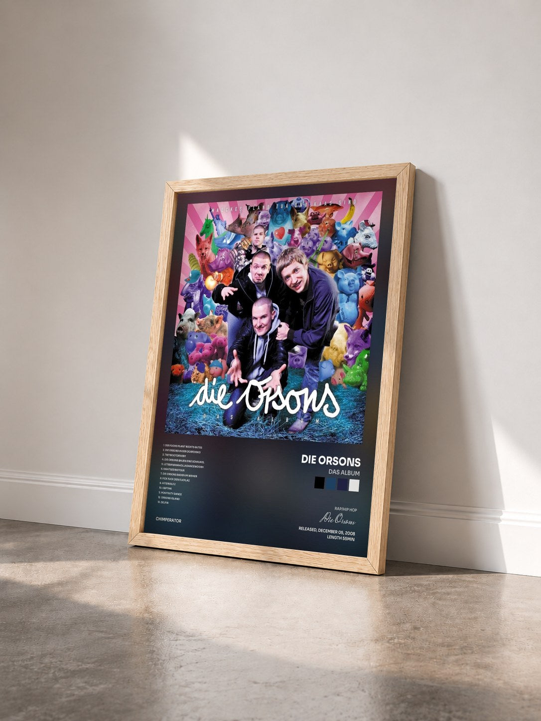 #bois Tableau de l'album Das Album de Die Orsons vu de trois quarts, cadre en bois brut