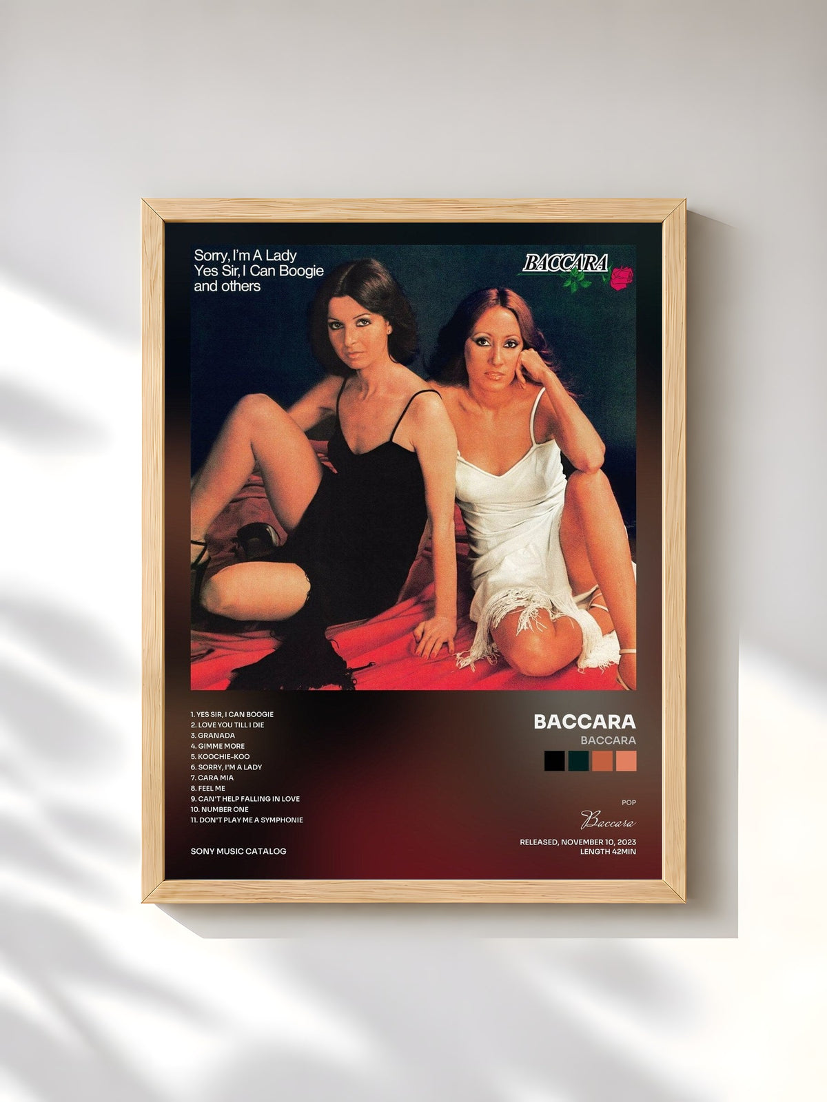 #bois Tableau de l'album Baccara de Baccara, cadre en bois brut, imprimé et encadré en France