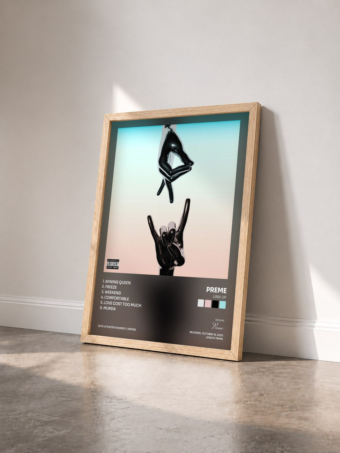 #bois Tableau de l'album Link Up de Preme vu de trois quarts, cadre en bois brut