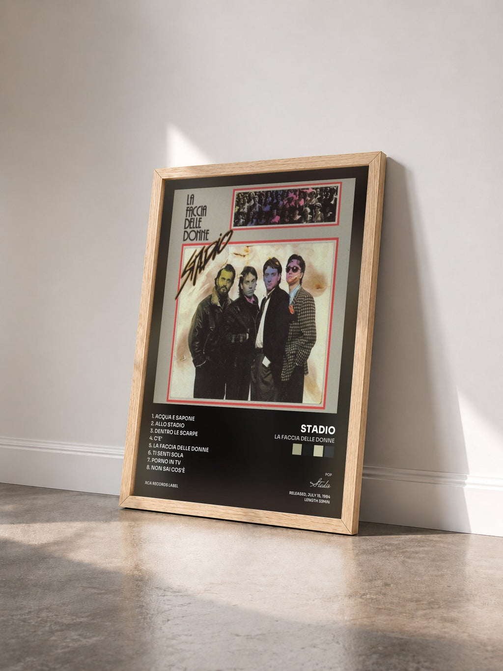 #bois Tableau de l'album La Faccia Delle Donne de Stadio vu de trois quarts, cadre en bois brut