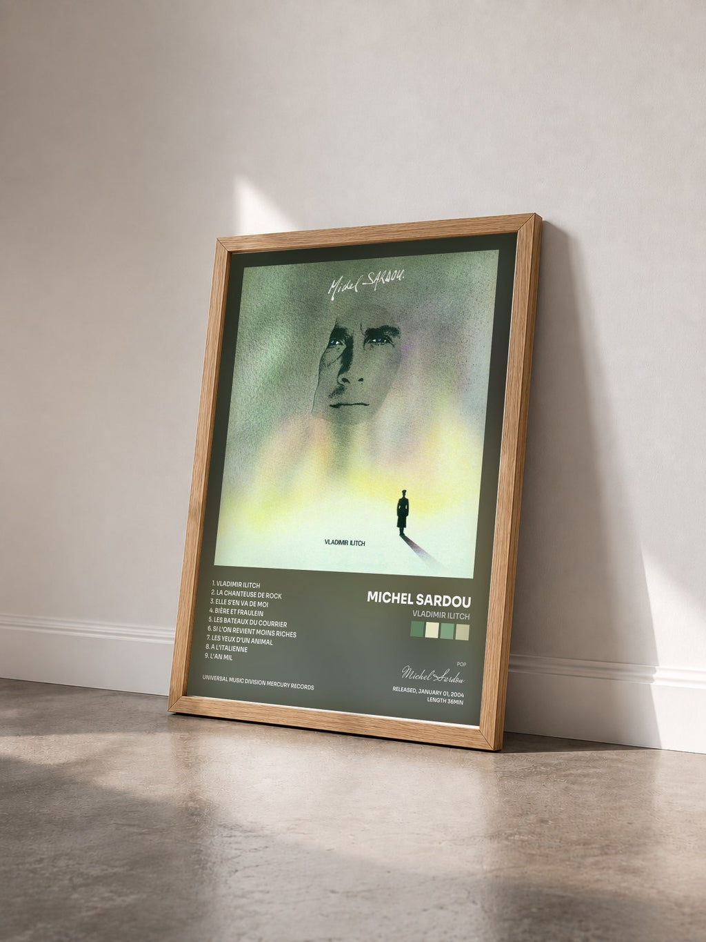 #bois Tableau de l'album Vladimir Ilitch de Michel Sardou vu de trois quarts, cadre en bois brut