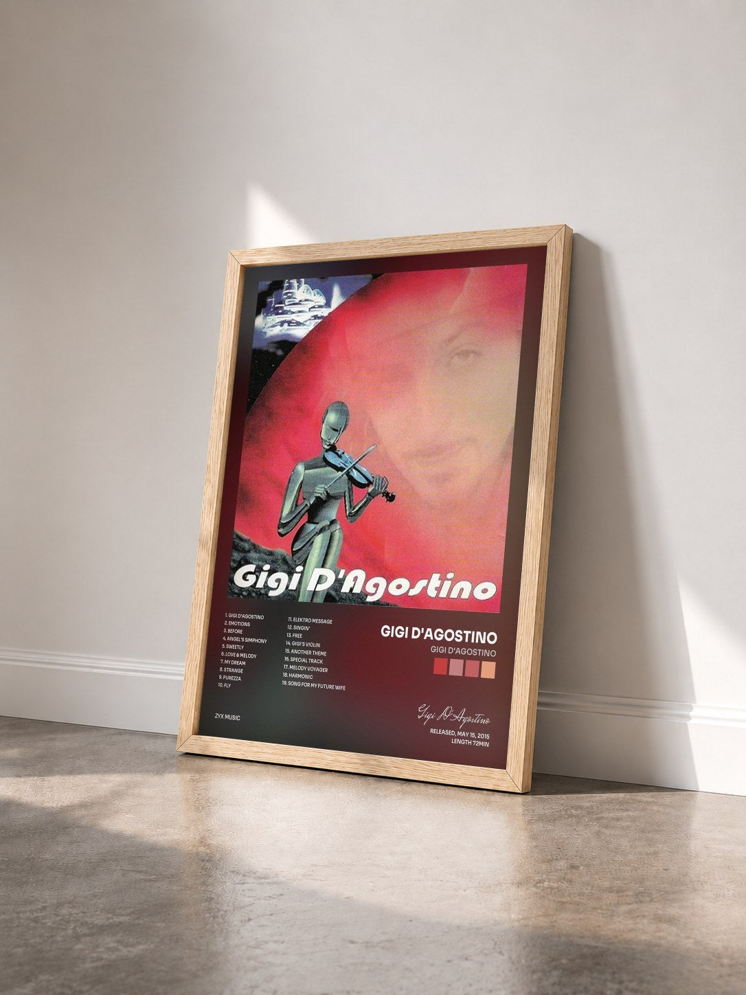 #bois Tableau de l'album Gigi D'Agostino de Gigi D'Agostino vu de trois quarts, cadre en bois brut