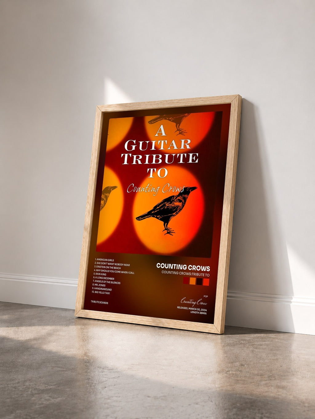 #bois Tableau de l'album Counting Crows:tribute To de Counting Crows vu de trois quarts, cadre en bois brut