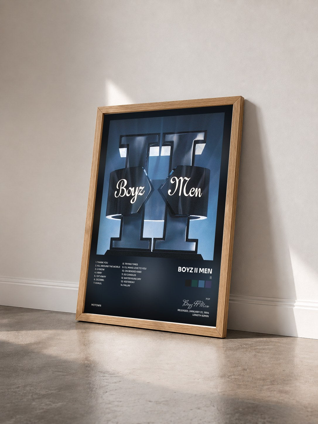 #bois Tableau de l'album II de Boyz II Men vu de trois quarts, cadre en bois brut