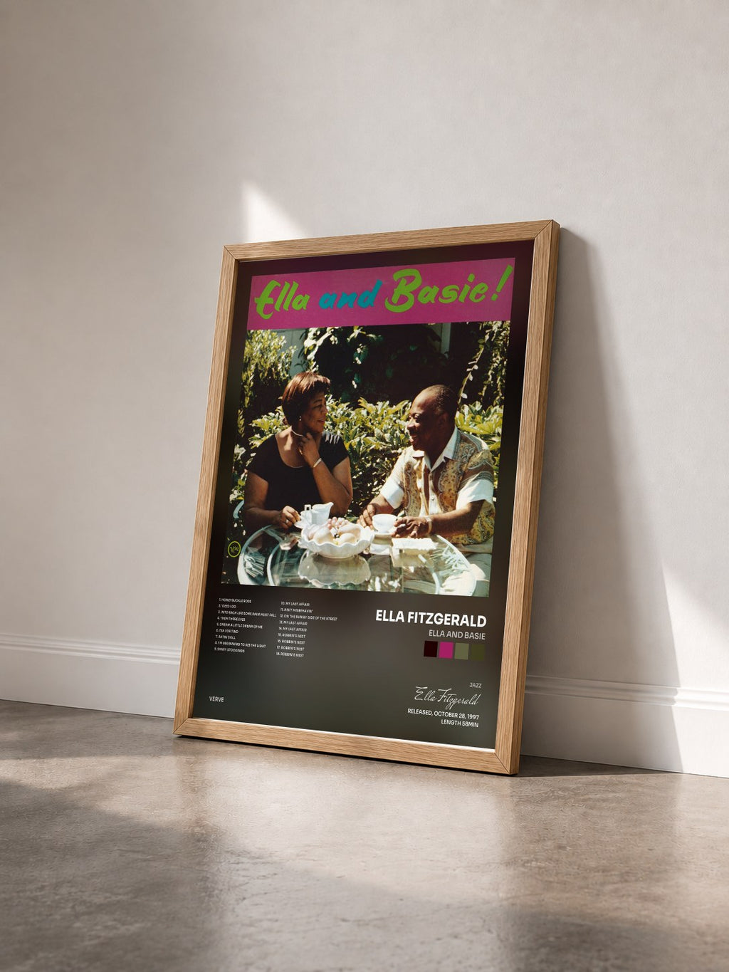 #bois Tableau de l'album Ella And Basie de Ella Fitzgerald vu de trois quarts, cadre en bois brut