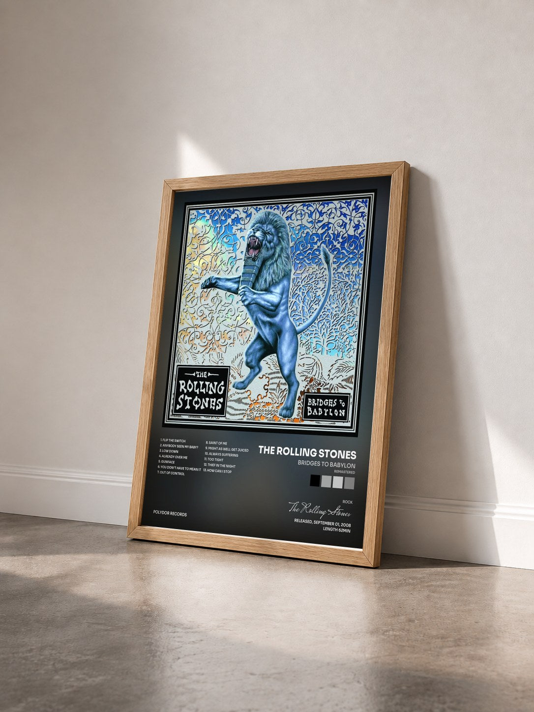 #bois Tableau de l'album Bridges To Babylon (Remastered) de The Rolling Stones vu de trois quarts, cadre en bois brut