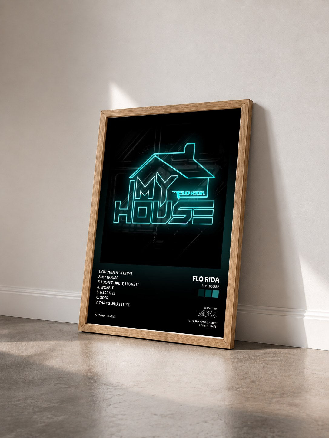 #bois Tableau de l'album My House de Flo Rida vu de trois quarts, cadre en bois brut