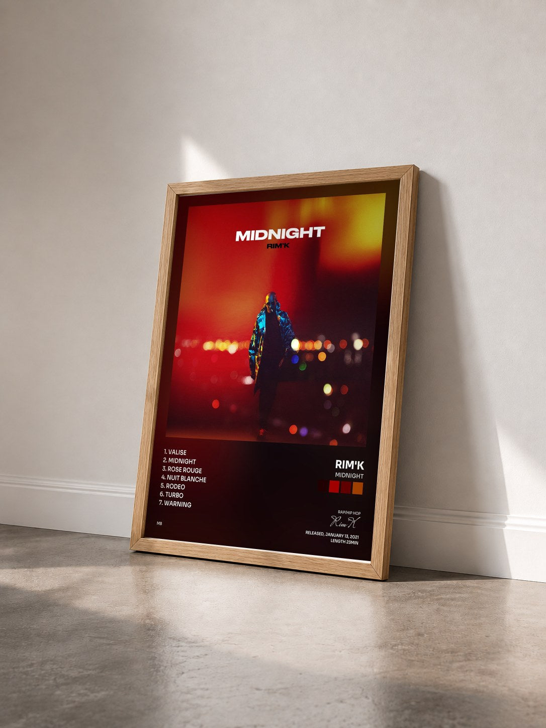 #bois Tableau de l'album Midnight de Rim'K vu de trois quarts, cadre en bois brut