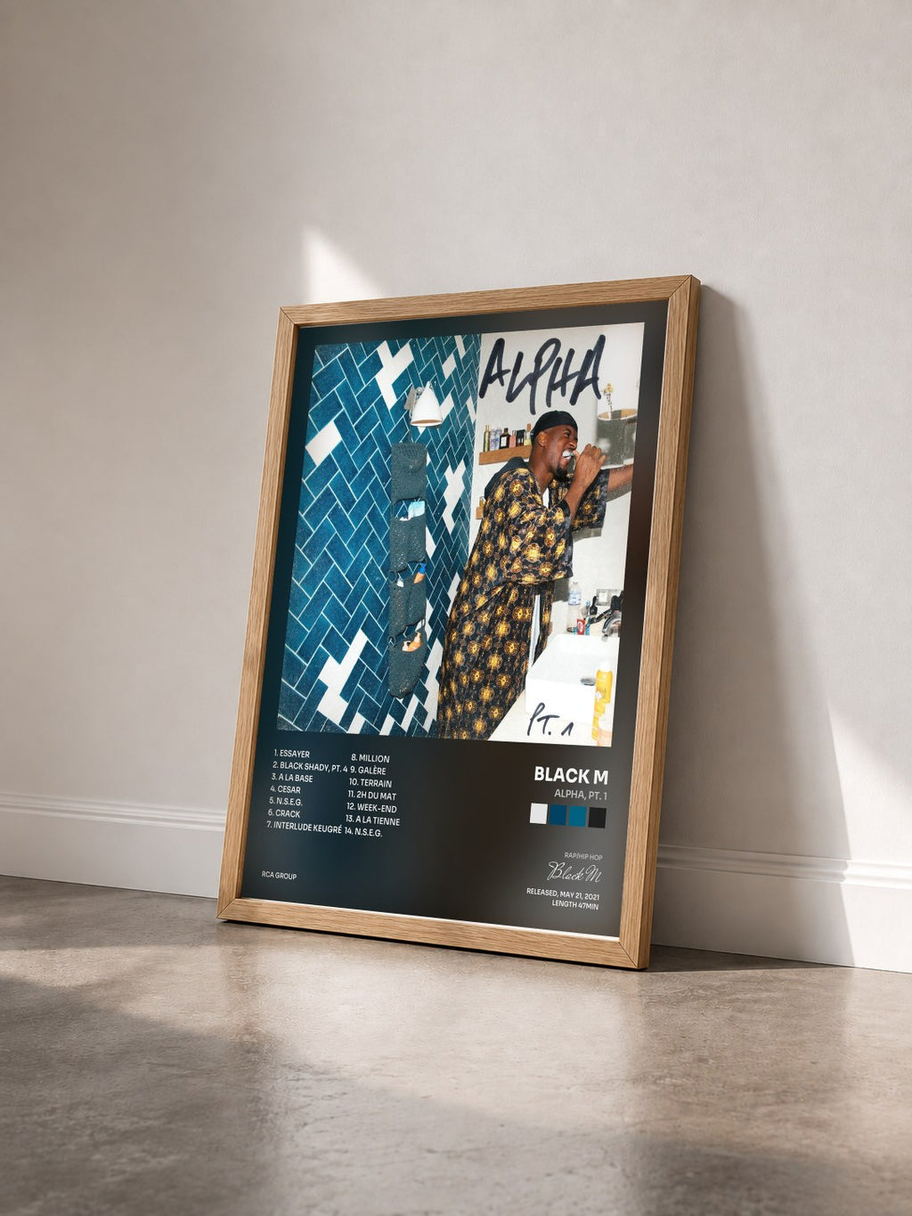 #bois Tableau de l'album Alpha, Pt. 1 de Black M vu de trois quarts, cadre en bois brut