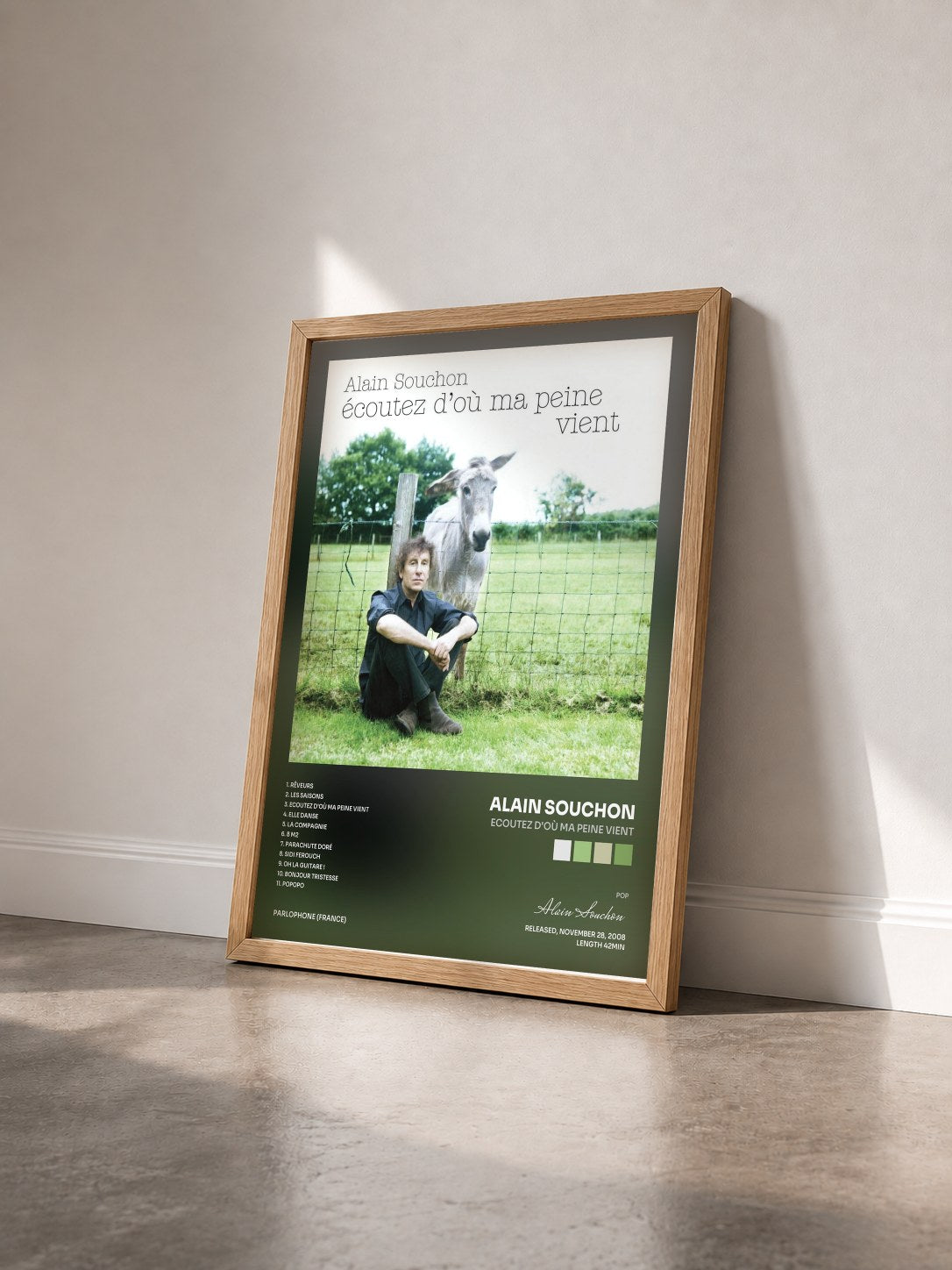 #bois Tableau de l'album Ecoutez d'où ma peine vient de Alain Souchon vu de trois quarts, cadre en bois brut