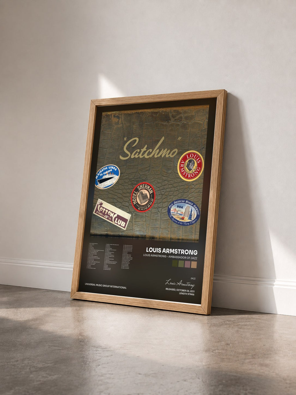#bois Tableau de l'album Louis Armstrong - Ambassador Of Jazz de Louis Armstrong vu de trois quarts, cadre en bois brut