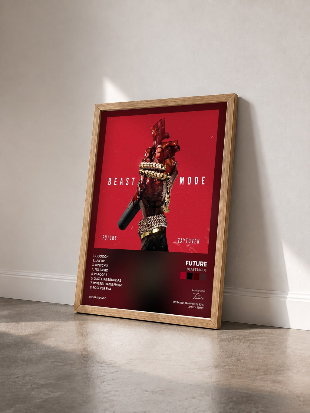 #bois Tableau de l'album Beast Mode de Future vu de trois quarts, cadre en bois brut