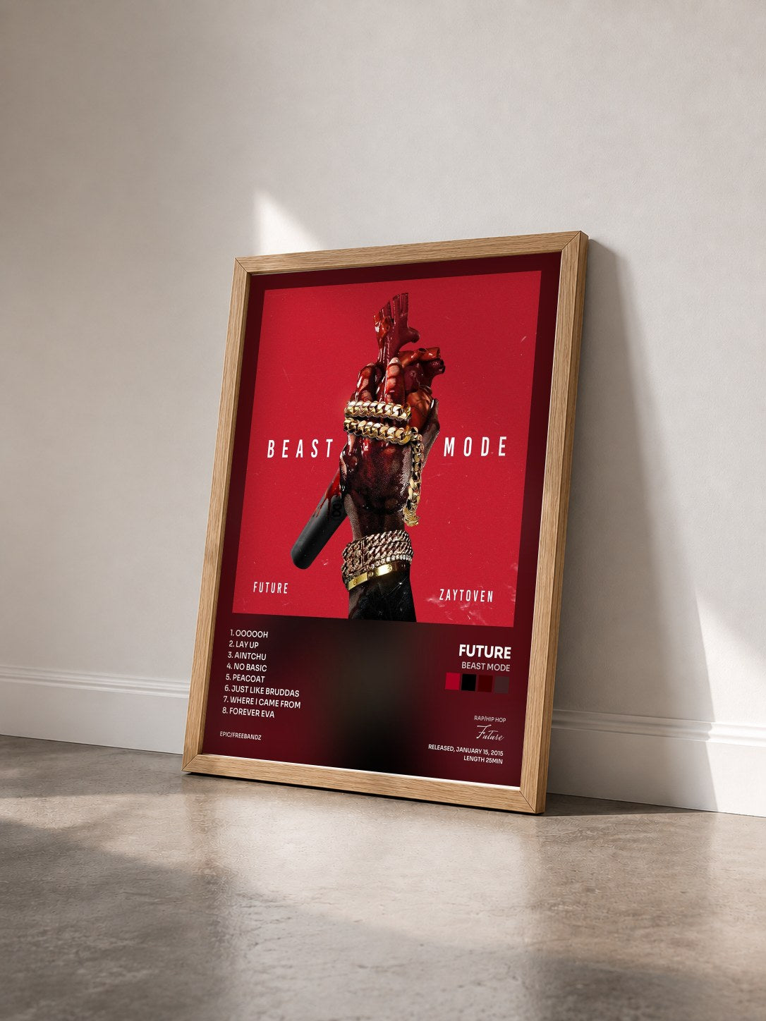 #bois Tableau de l'album Beast Mode de Future vu de trois quarts, cadre en bois brut