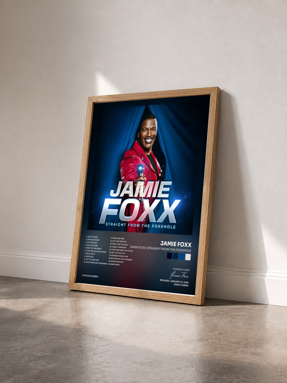 #bois Tableau de l'album Jamie Foxx: Straight From The Foxxhole de Jamie Foxx vu de trois quarts, cadre en bois brut