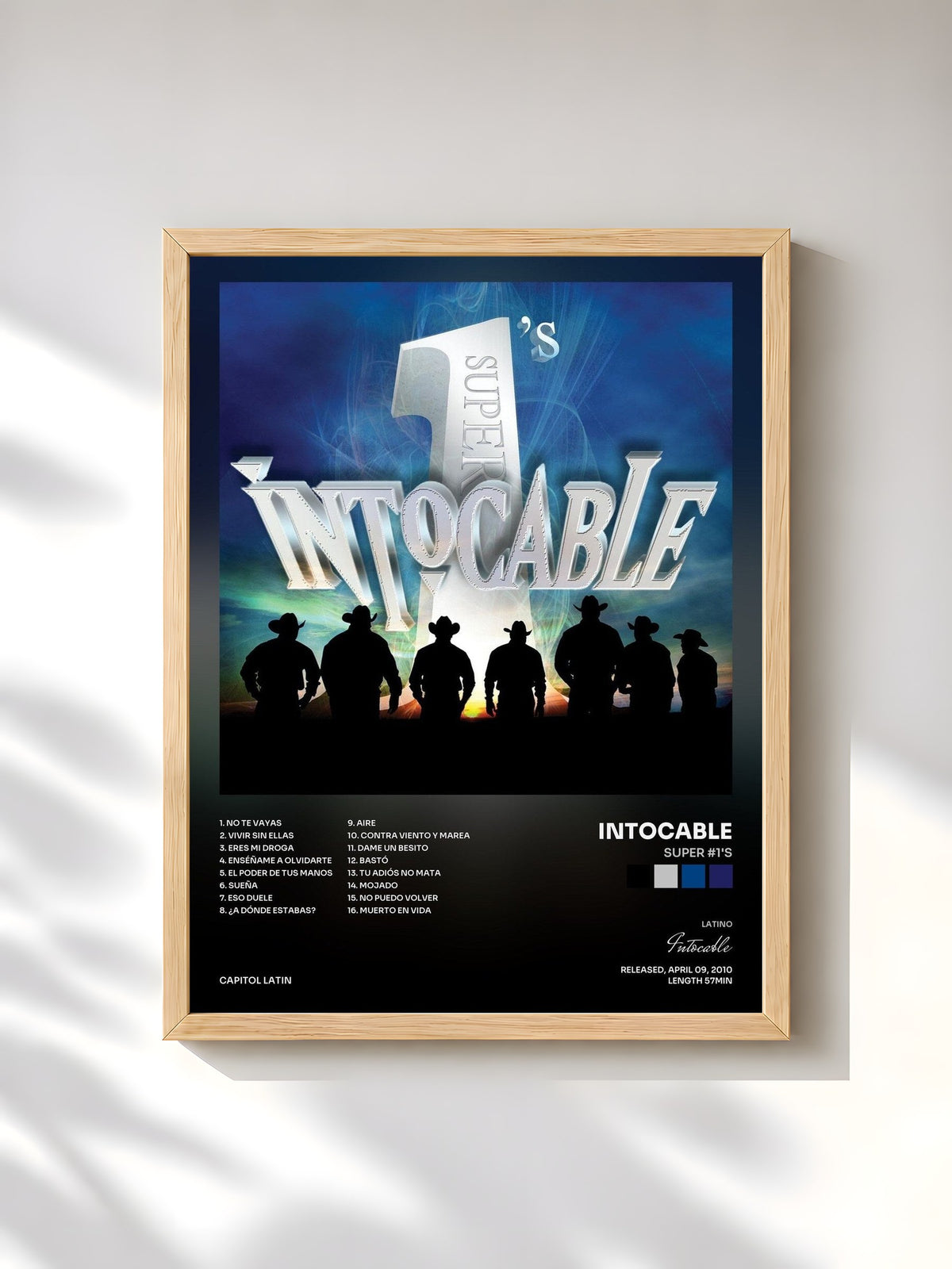 #bois Tableau de l'album Super #1's de Intocable, cadre en bois brut, imprimé et encadré en France