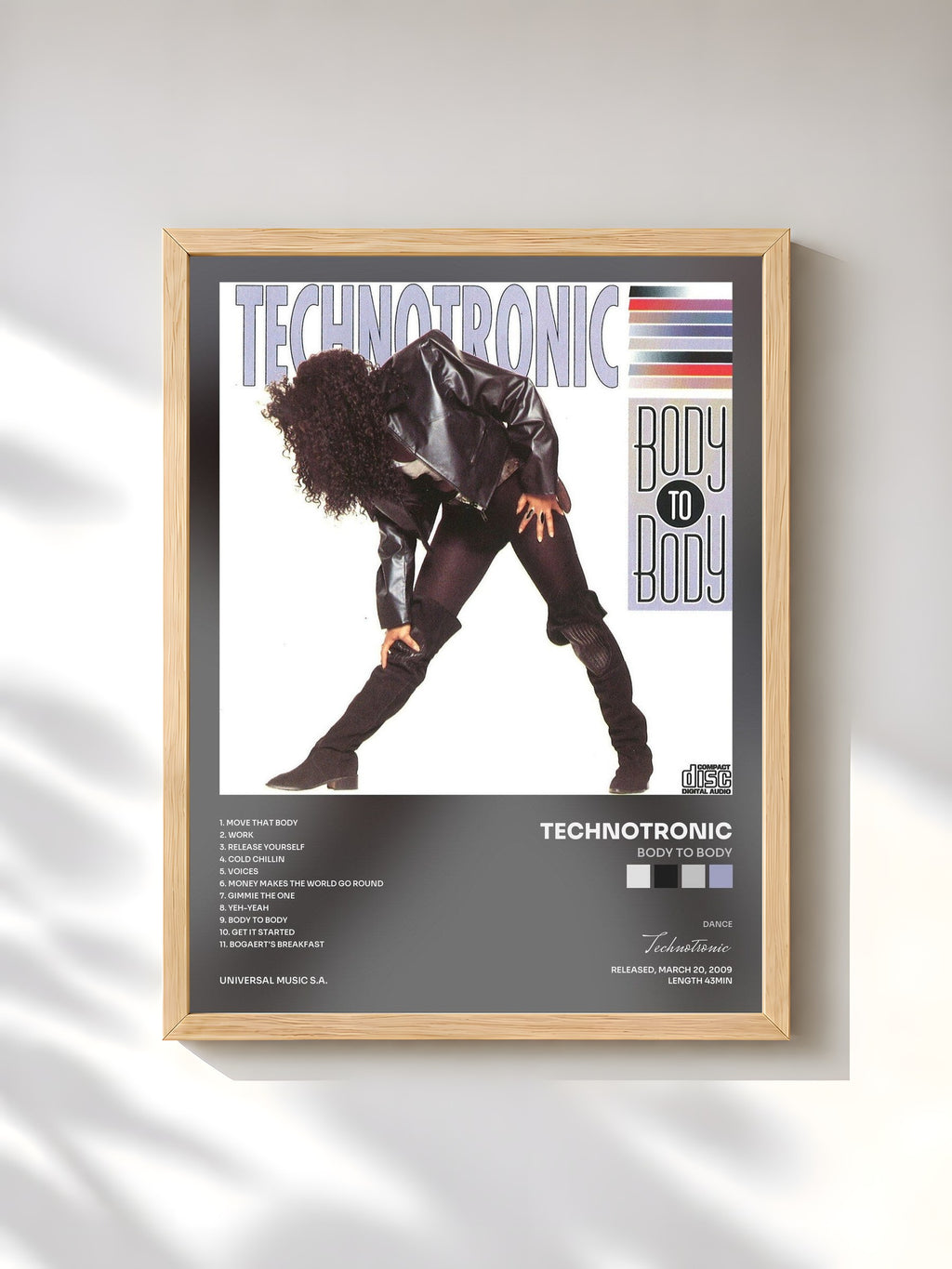 #bois Tableau de l'album Body To Body de Technotronic, cadre en bois brut, imprimé et encadré en France