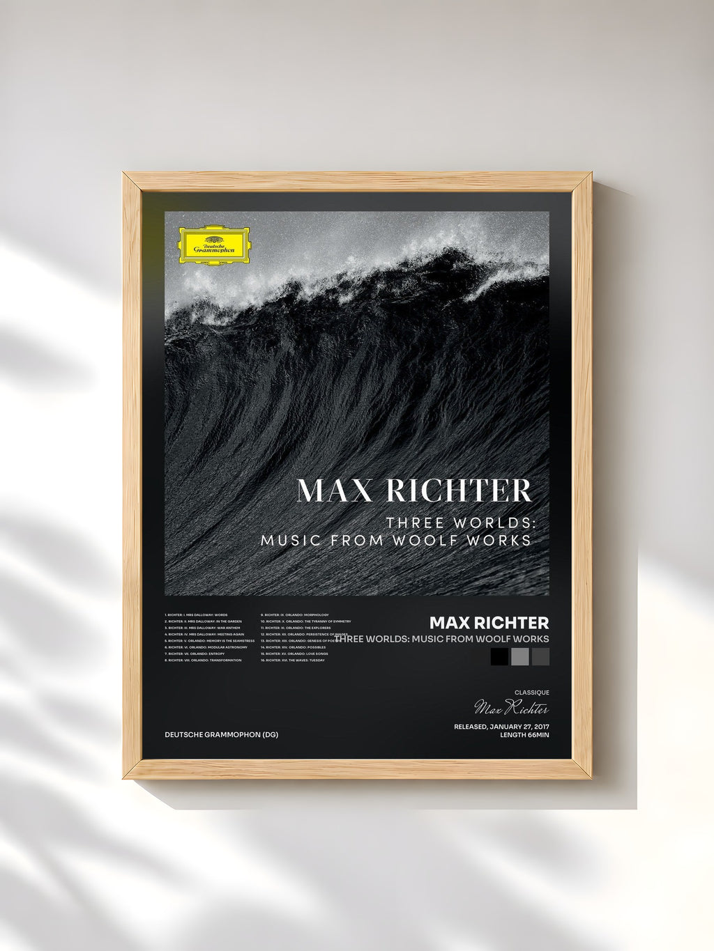 #bois Tableau de l'album Three Worlds: Music From Woolf Works de Max Richter, cadre en bois brut, imprimé et encadré en France
