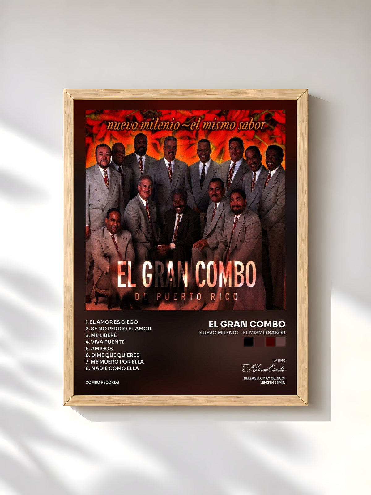 #bois Tableau de l'album Nuevo Milenio - El Mismo Sabor de El Gran Combo, cadre en bois brut, imprimé et encadré en France
