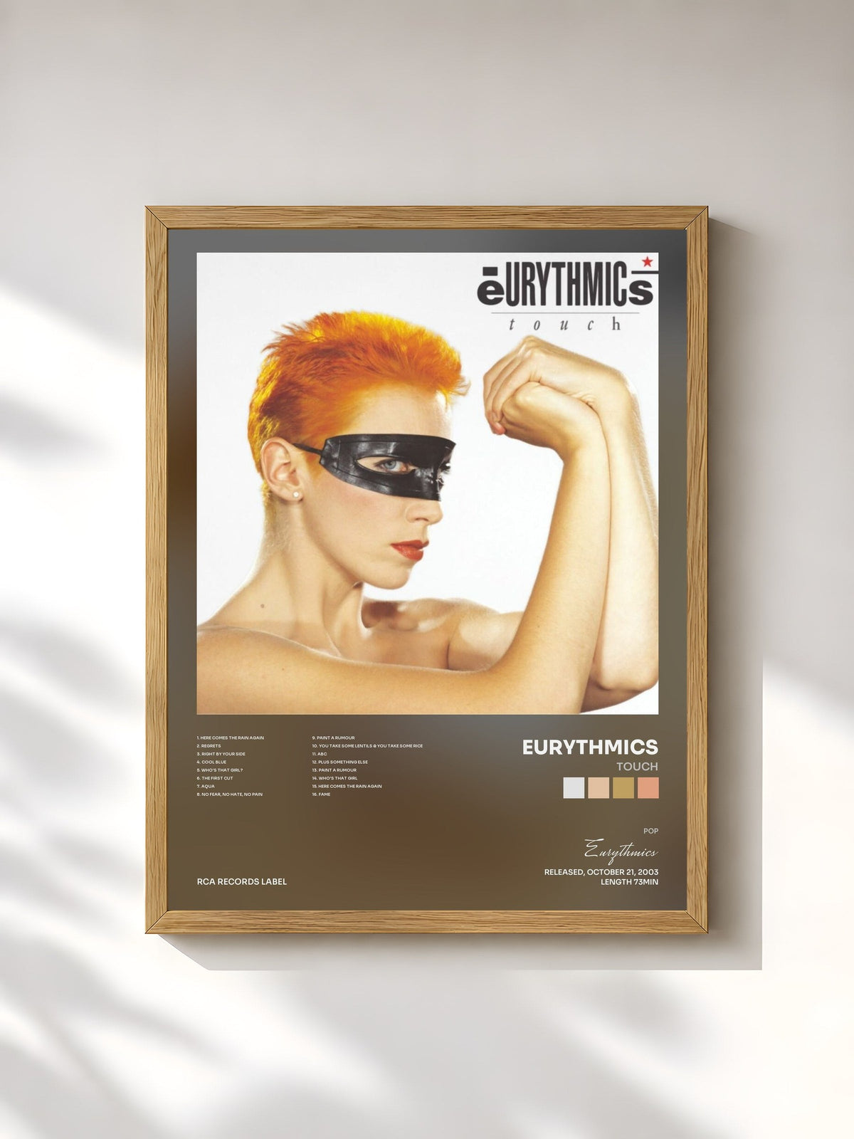 #bois Tableau de l'album Touch de Eurythmics, cadre en bois brut, imprimé et encadré en France