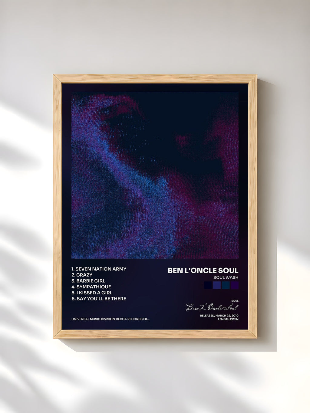 #bois Tableau de l'album Soul Wash de Ben L'Oncle Soul, cadre en bois brut, imprimé et encadré en France