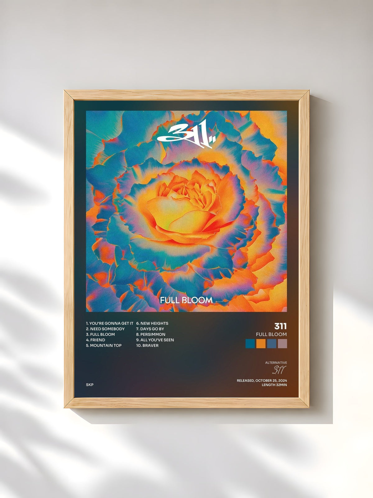 #bois Tableau de l'album Full Bloom de 311, cadre en bois brut, imprimé et encadré en France