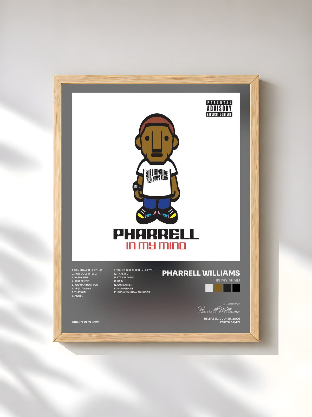 #bois Tableau de l'album In My Mind de Pharrell Williams, cadre en bois brut, imprimé et encadré en France
