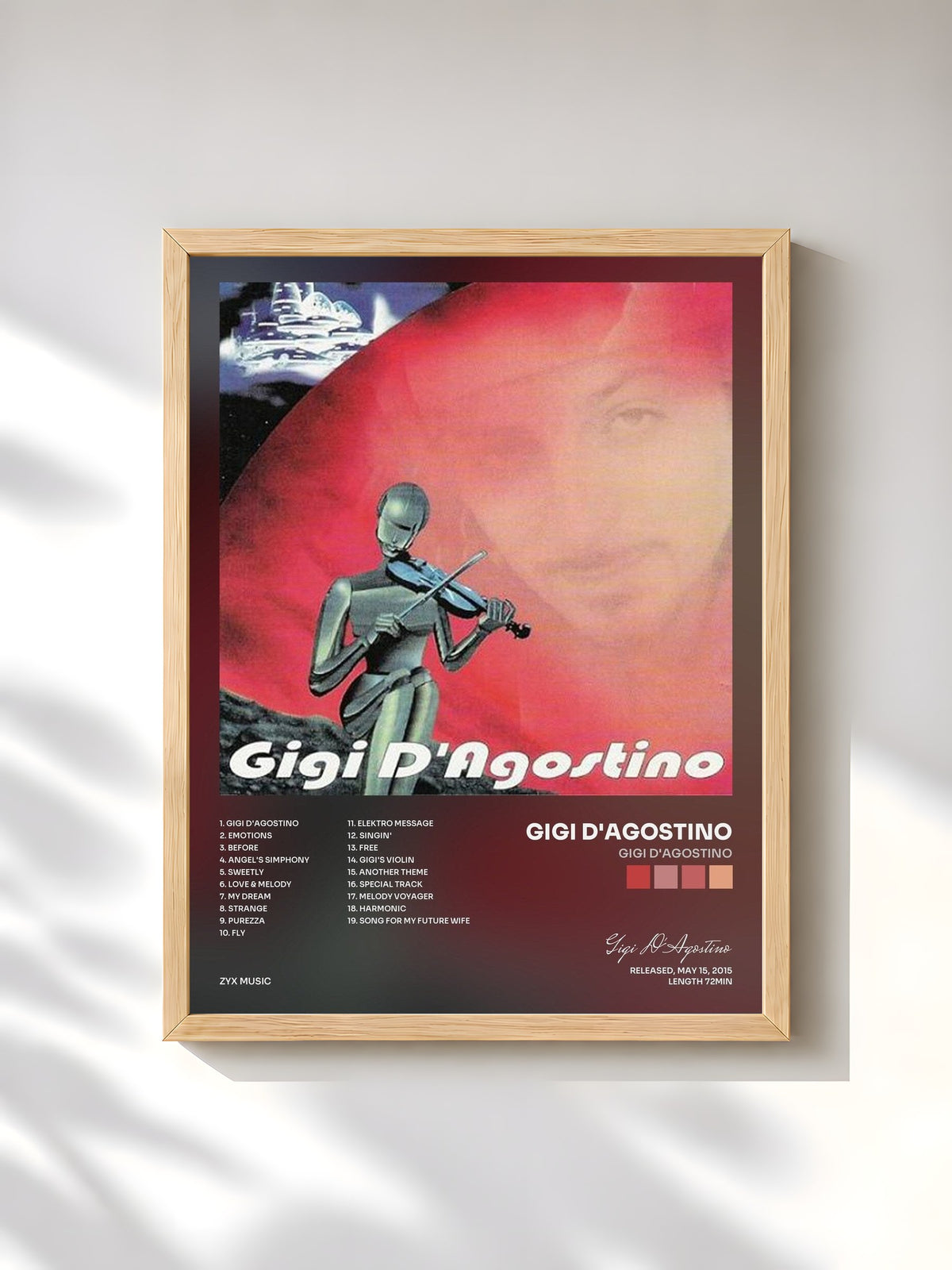 #bois Tableau de l'album Gigi D'Agostino de Gigi D'Agostino, cadre en bois brut, imprimé et encadré en France