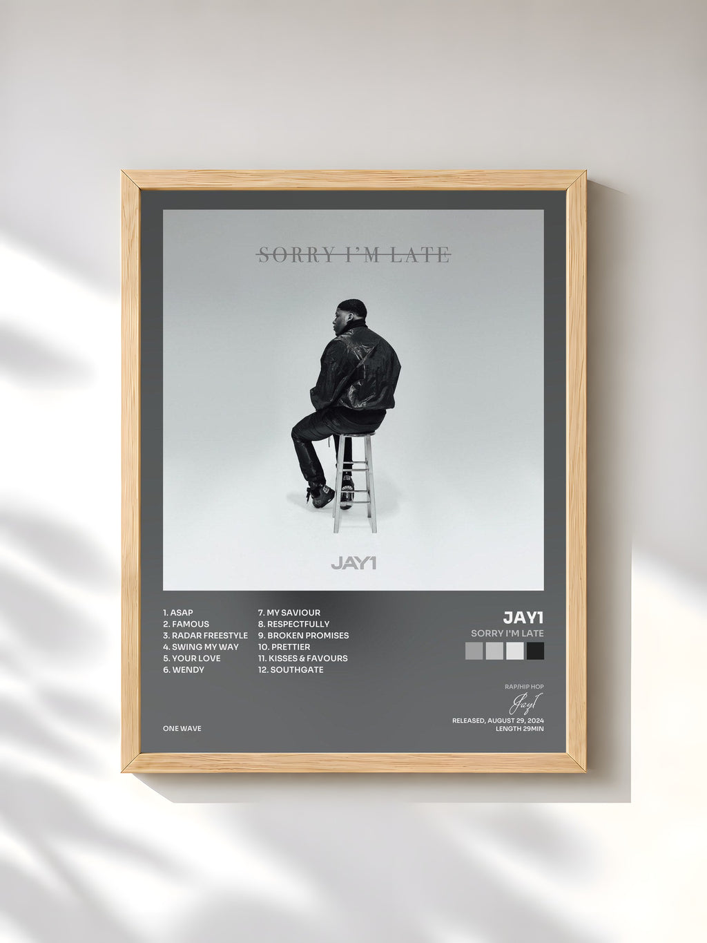 #bois Tableau de l'album Sorry I'm Late de Jay1, cadre en bois brut, imprimé et encadré en France
