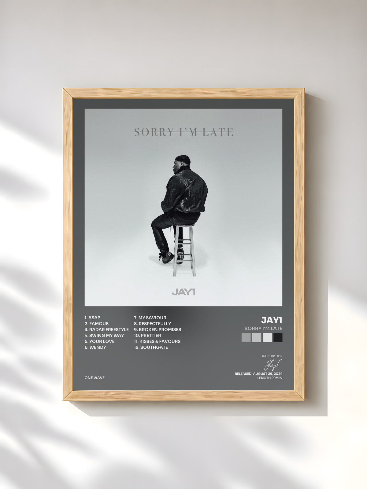 #bois Tableau de l'album Sorry I'm Late de Jay1, cadre en bois brut, imprimé et encadré en France
