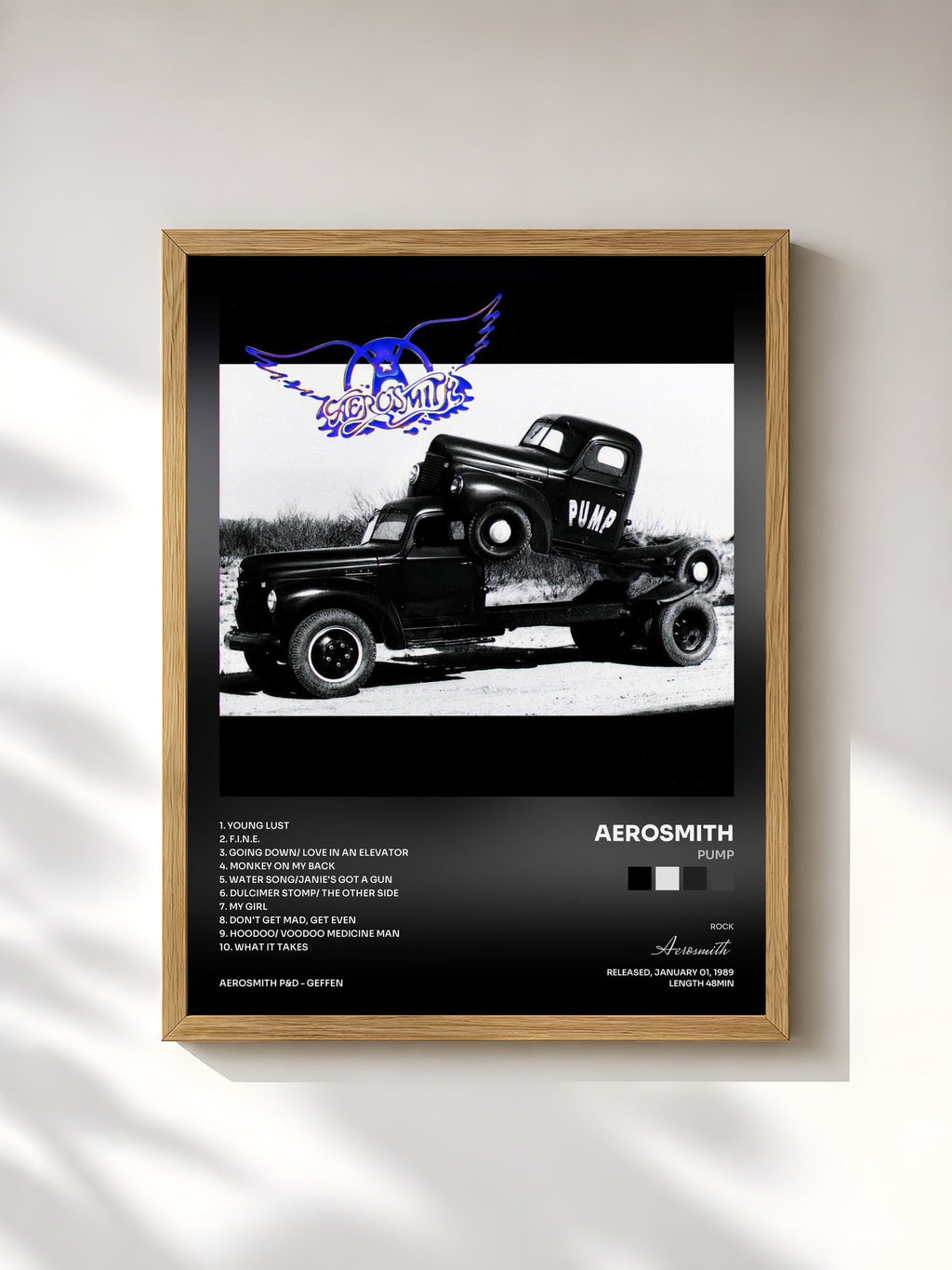 #bois Tableau de l'album Pump de Aerosmith, cadre en bois brut, imprimé et encadré en France