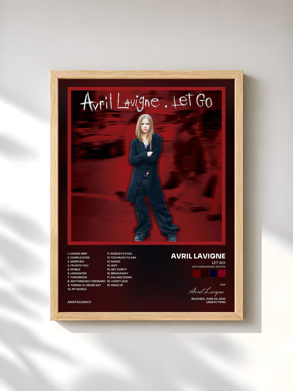 #bois Tableau de l'album Let Go (20th Anniversary Edition) de Avril Lavigne, cadre en bois brut, imprimé et encadré en France