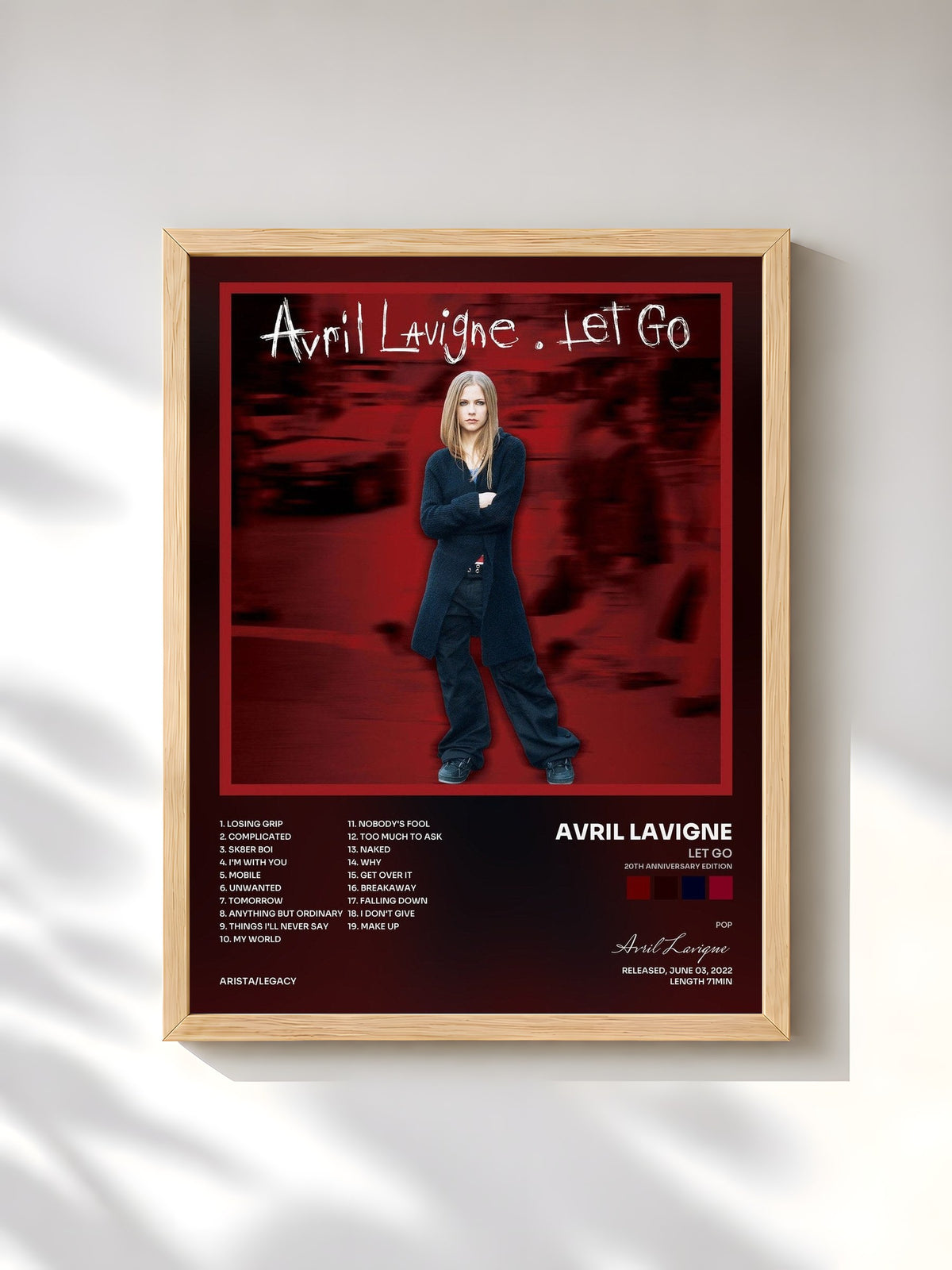 #bois Tableau de l'album Let Go (20th Anniversary Edition) de Avril Lavigne, cadre en bois brut, imprimé et encadré en France