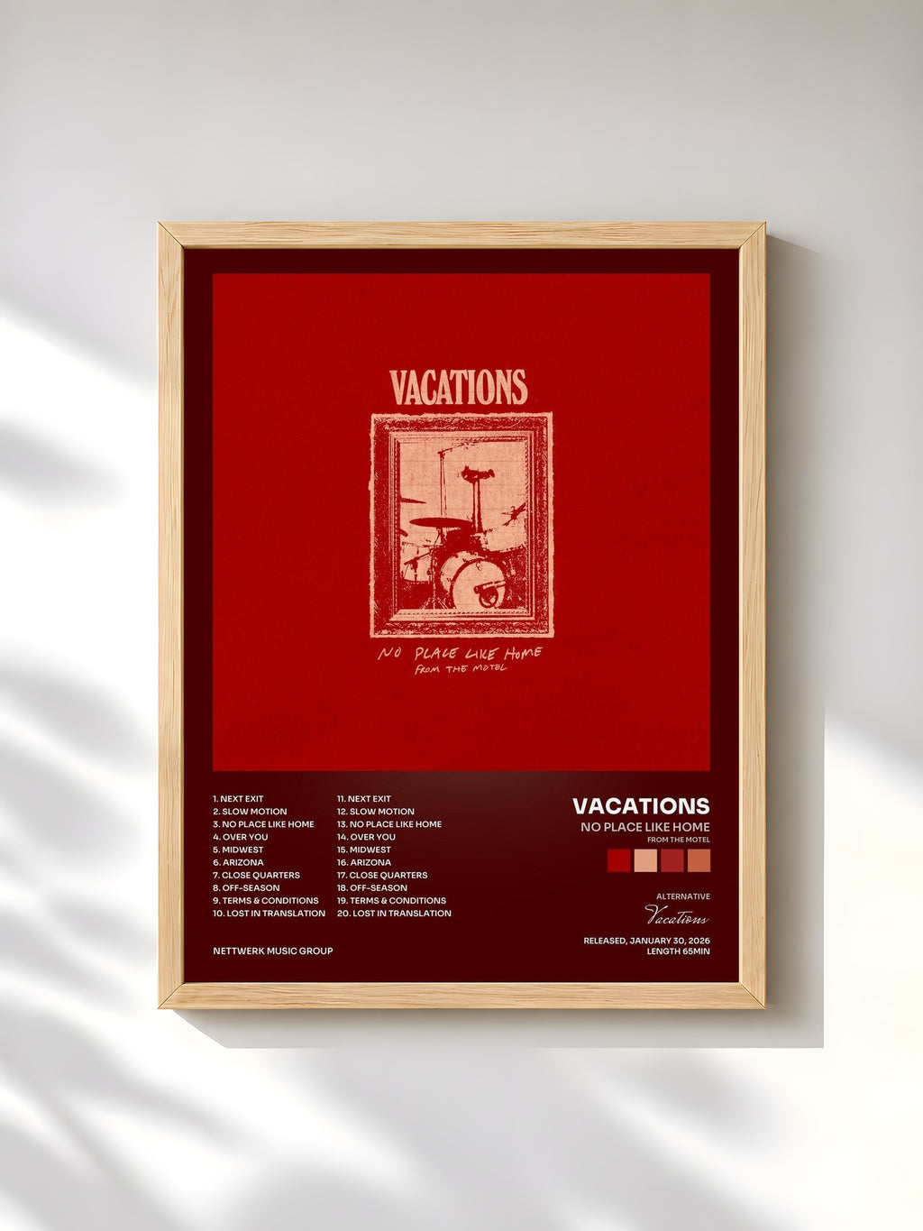 #bois Tableau de l'album No Place Like Home (From the Motel) de Vacations, cadre en bois brut, imprimé et encadré en France