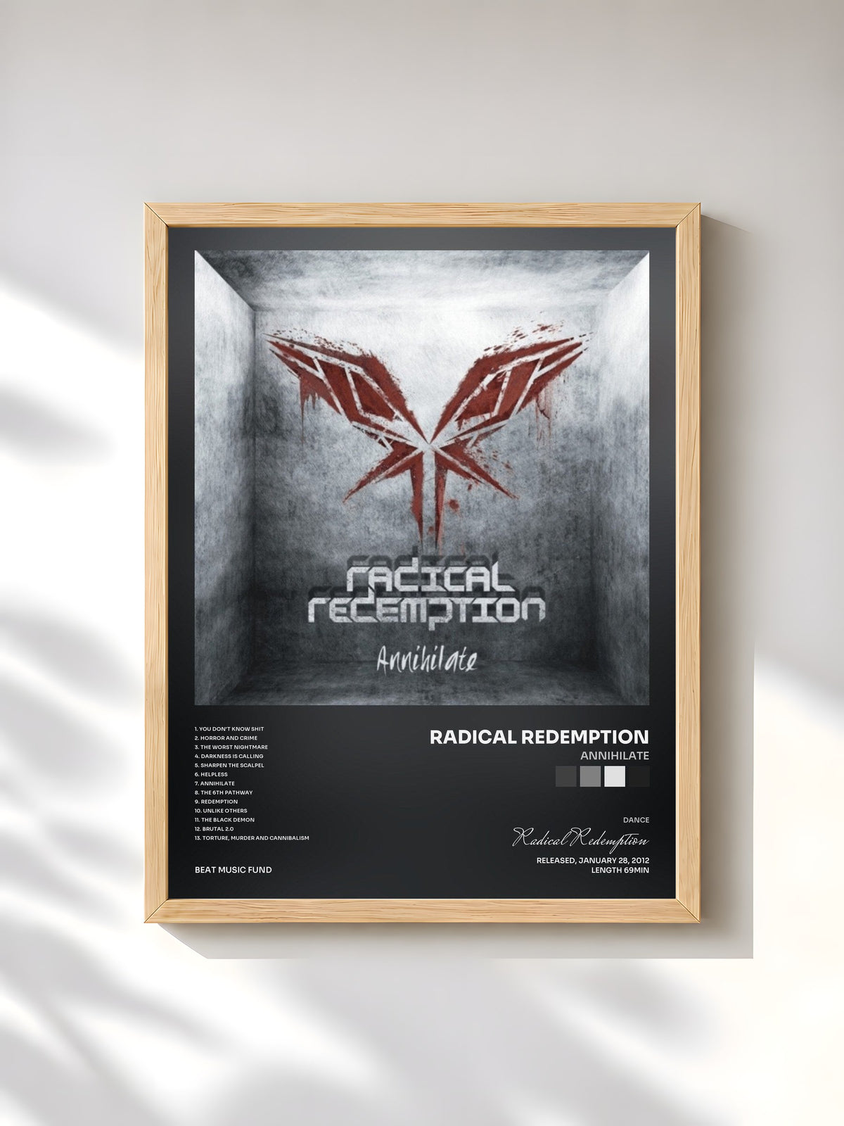 #bois Tableau de l'album Annihilate de Radical Redemption, cadre en bois brut, imprimé et encadré en France