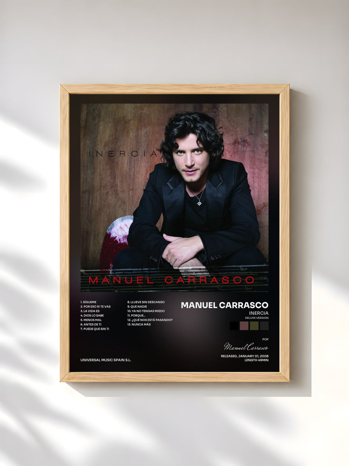 #bois Tableau de l'album Inercia (Deluxe Version) de Manuel Carrasco, cadre en bois brut, imprimé et encadré en France