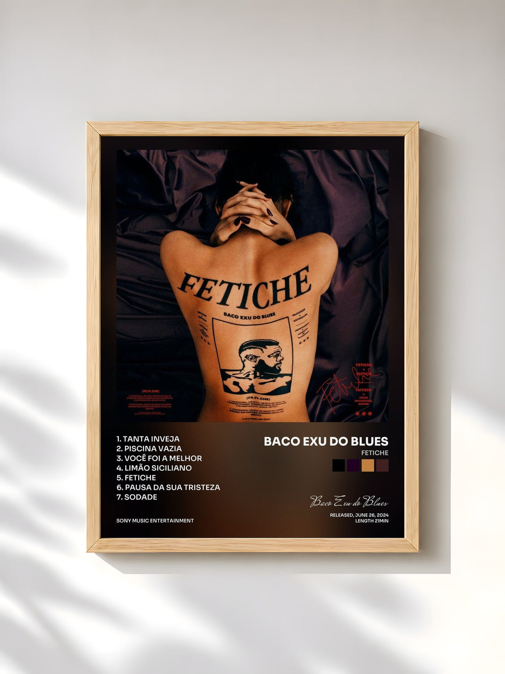 #bois Tableau de l'album FETICHE de Baco Exu do Blues, cadre en bois brut, imprimé et encadré en France