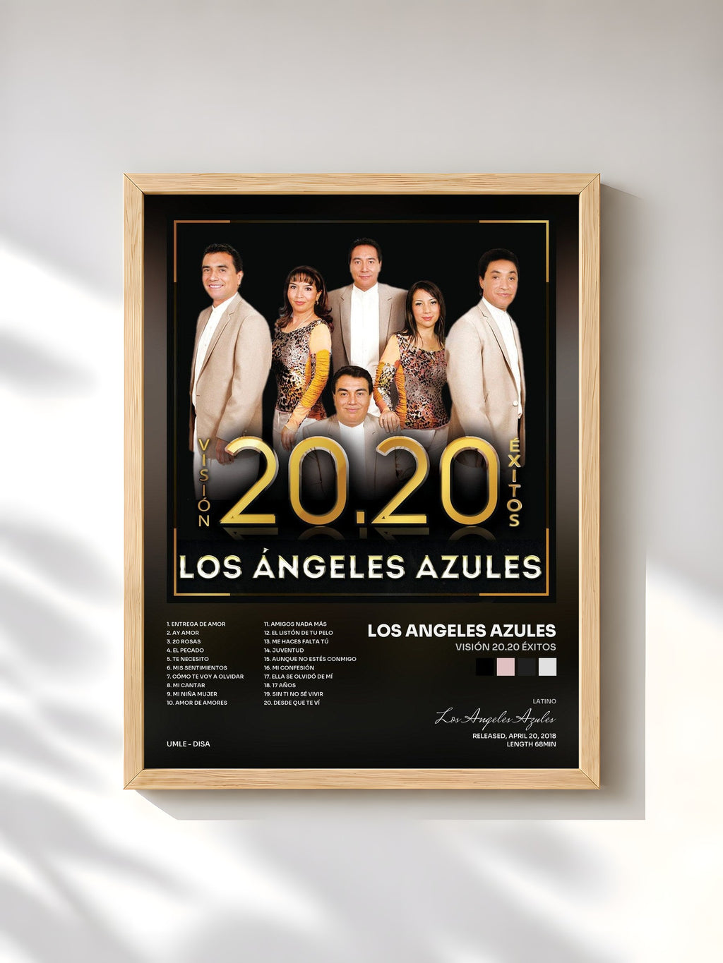#bois Tableau de l'album Visión 20.20 Éxitos de Los Angeles Azules, cadre en bois brut, imprimé et encadré en France
