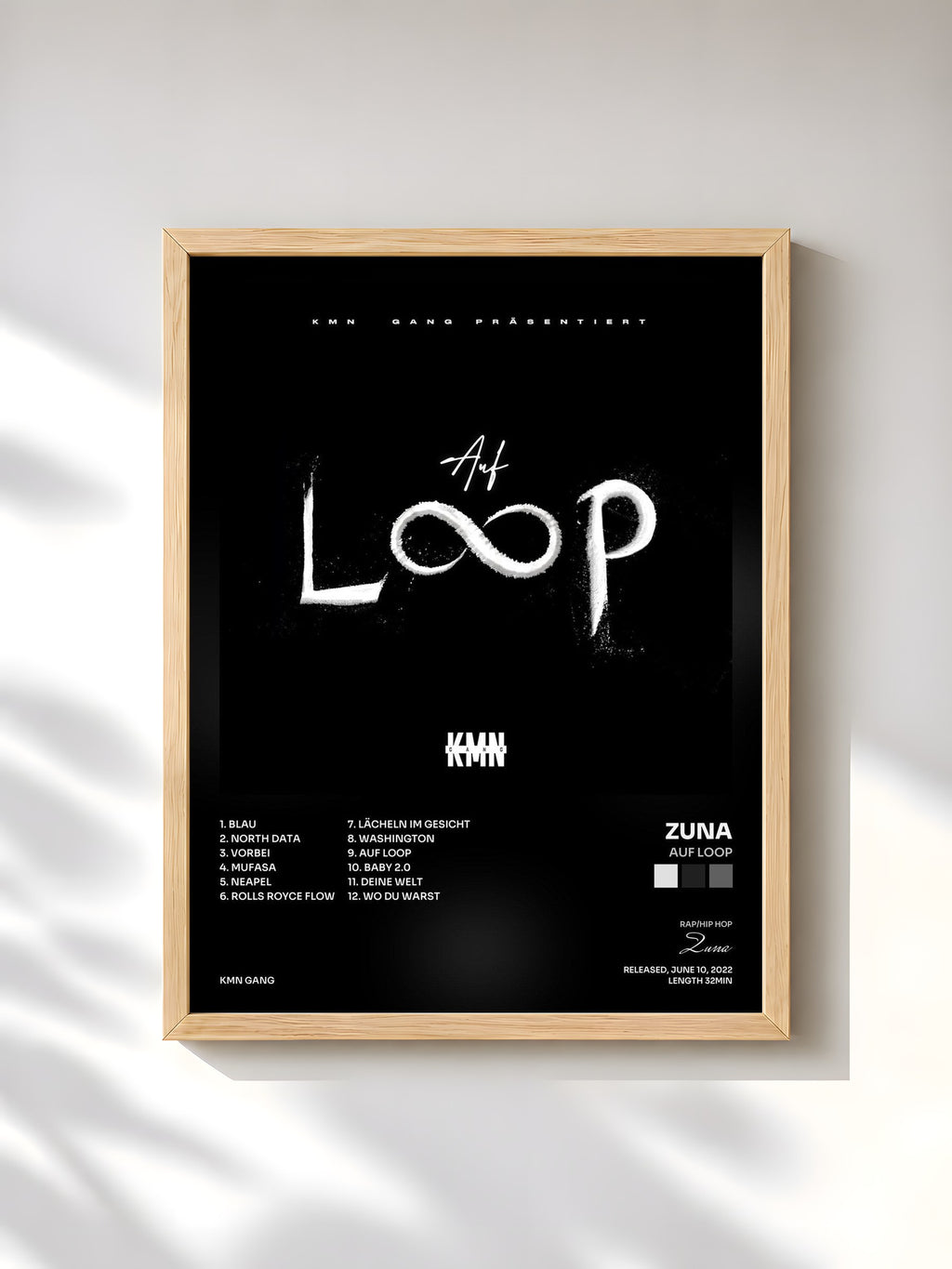 #bois Tableau de l'album Auf Loop de Zuna, cadre en bois brut, imprimé et encadré en France