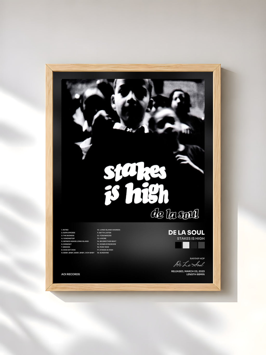 #bois Tableau de l'album Stakes Is High de De La Soul, cadre en bois brut, imprimé et encadré en France