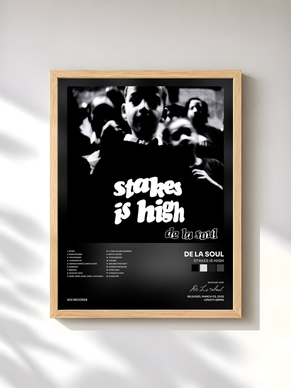 #bois Tableau de l'album Stakes Is High de De La Soul, cadre en bois brut, imprimé et encadré en France