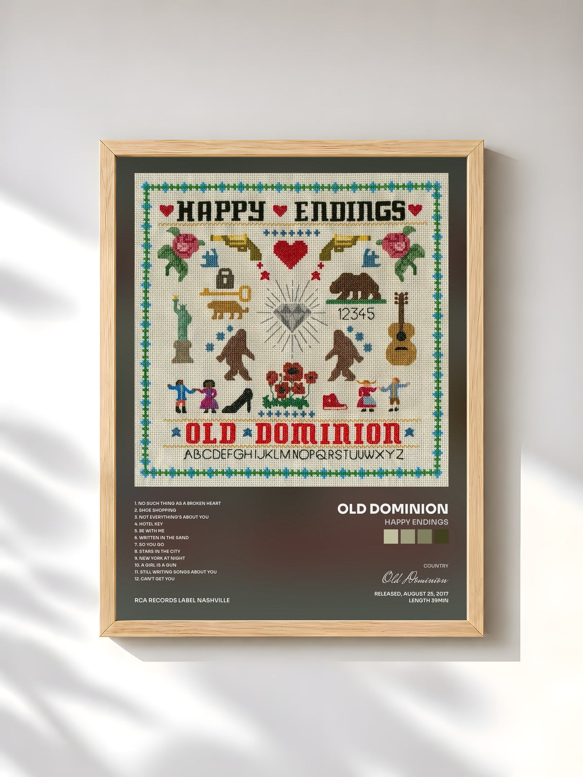 #bois Tableau de l'album Happy Endings de Old Dominion, cadre en bois brut, imprimé et encadré en France
